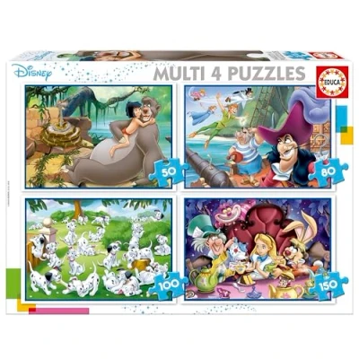 Image de Puzzle Disney EDUCA Multi 4 In 1 Classiques 50 à 150 pièces Aladin, Jungle, Peter Pan, Alice