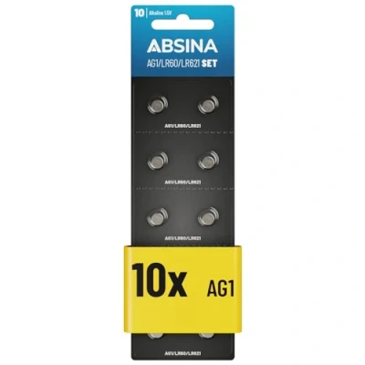 Image de ABSINA 10x Pile AG1 LR621 1,5V Alcaline étanche avec Longue durée LR60 / SR60 1175S0 164/602 364 V30 SR621 Bouton AG1, Piles pour Montre, SR621SW