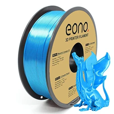 Image de Amazon Brand Eono filament PLA en soie pour imprimante 3D 1,75 mm, brillant, bleu 3D, bobine de 1 kg, précision 0,03 mm.