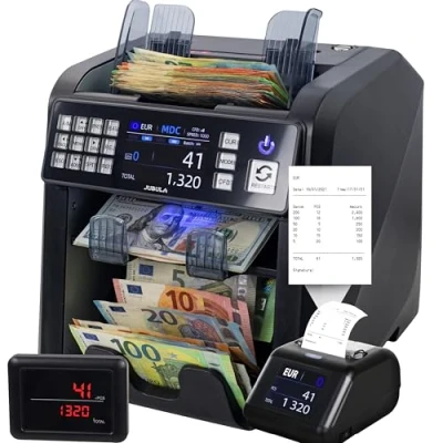 Image de Jubula MV 600 Compteuse et trieuse de billets pour non triés avec détection avancée faux en 12 points EUR USD GBP SEK etc. (MV + Printer)