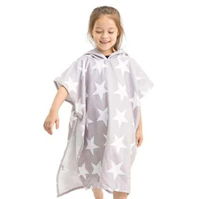 Image de HOMELEVEL Poncho de surf enfant Serviette plage peignoir en coton avec capuche Robe sortie bain cape 1 à 11 ans