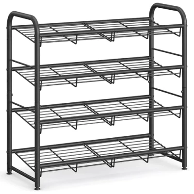 Image de SONGMICS Meuble à Chaussures 4 Niveaux, Étagère Rangement Empilable, jusqu&#039;à 16 Paires, en Métal, 68,5 x 27,5 65 cm, pour Talons Hauts, Baskets, Pantoufles, dans Entrée, Noir LMR067B01