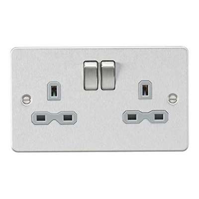 Image de Knightsbridge FPR9000BCG Plaque plate 2G DP avec interrupteur Argenté