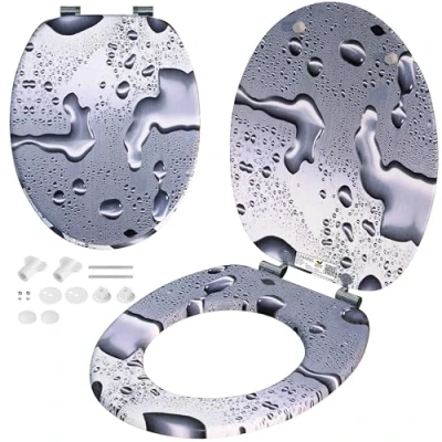 Image de CASARIA® Siège de WC Gouttes système d&#039;abaissement automatique MDF abattant standard salle bain lunette couvercle toilette