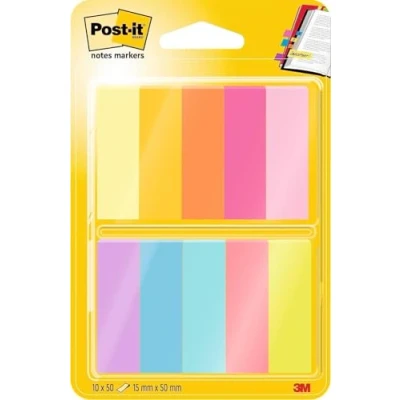Image de Post it 50 Marque Pages par Bloc en Papier, Pack de 10 Blocs, 12.7 mm x 44.4 mm, Couleurs Assorties Pour Marquer, Surligner ou Codifier des Informations