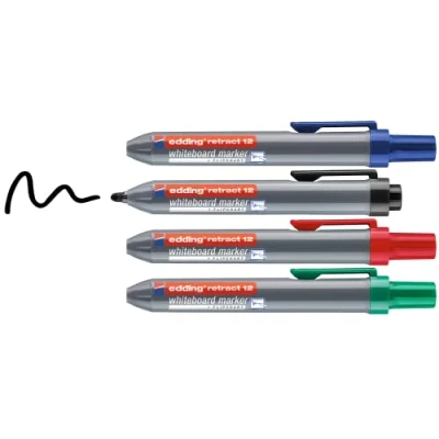 Image de edding retract 12 marqueur pour tableaux blancs noir,rouge,bleu,vert 4 stylos Pointe ronde 1,5 3 mm sans capuchon une utilisation d&#039;une main sur tableau blanc,magnétique, en liège, mémo