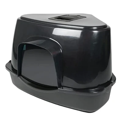 Image de Ebi, Bac à Litière d&#039;angle Prism, 70 Zen Series L 56x70x46CM Noir, avec Pieds antidérapants, Porte Noire Semi Transparente et poignée, Filtre Charbon Qui absorbe Les odeurs, en Plastique