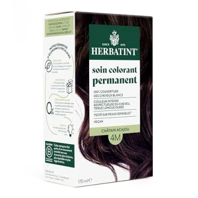 Image de Herbatint Soin Colorant Permanent Cheveux 4M Châtain Acajou 170 ml Sans Ammoniaque, 100% Couverture Blancs Testé Dermatologiquement pour Peaux Sensibles, avec 8 Extraits Végétaux Bio