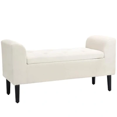Image de HOMCOM Banc Coffre Rangement capitonné Banquette avec accoudoirs, de pour la Chambre à Coucher, entrée, Salon, Charge 130 Kg 116 x 44 58 cm Beige