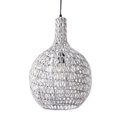Image de LUSSIOL Luminaire Rodia, suspension rotin, 60 W, gris, ø 33 x H 54 cm