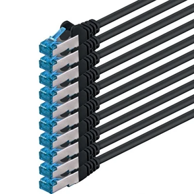Image de 1CONN 10x 2,0 M Câble réseau CAT 6a Ethernet Lan Patch Connecteur RJ 45 SFTP 10GB/s Paquet de 10 Noir