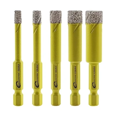 Image de Foret Diamant Sec Set 5 pièces 5/6/8/10/12mm SANLEETEK Trépan avec Queue à Changement Rapide pour Marbre Granit Céramique Porcelaine Carrelage Grès Quartz