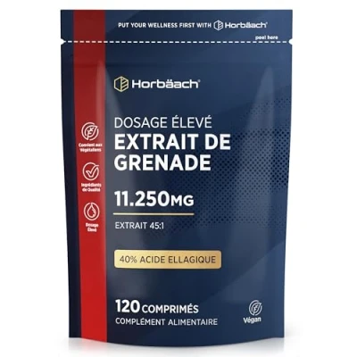 Image de Extrait Grenade 11250 mg 120 Gélules (4 Mois) 40% Acide Ellagique Complément Alimentaire Pomegranate Extract Supplement par Horbaach