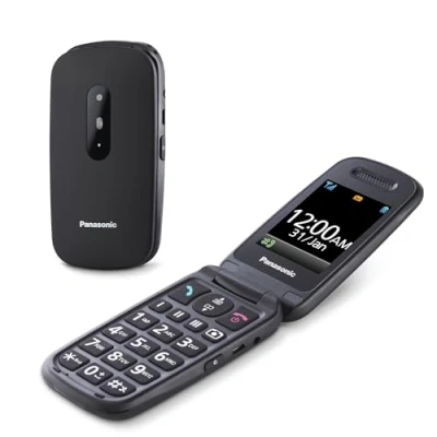 Image de Panasonic KX TU446EXB Téléphone portable à Clapet, Senior avec bouton d’appel d’urgence SOS, Antichoc, Amplificateur Vocal, Gros Boutons, Grand affichage des Caractères et Chiffres, Noir