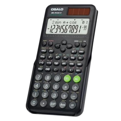 Image de OSALO Calculatrice scientifique 401, fonction 10 + 2 chiffres, écran solaire et batterie, étui de protection pour l&#039;école, noir (OS 991MS 2nd Edition)
