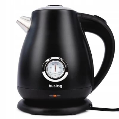 Image de Huslog Bouilloire électrique avec thermomètre Retro 1.7 L 2200 Watt Noir