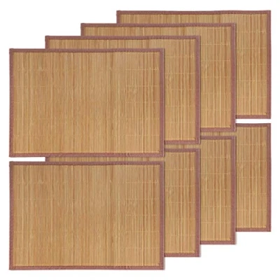 Image de BambooMN Lot de 8 sets table en bambou avec bordure tissu Impression couleur unie 45,7 x 33 cm Marron