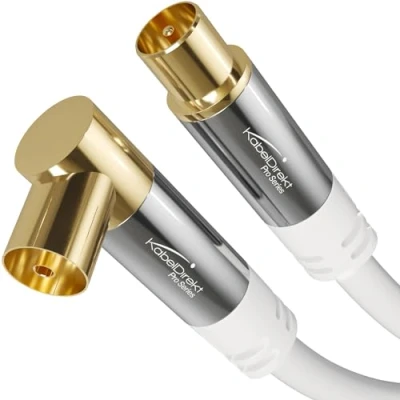 Image de KabelDirekt Câble Antenne TV 4K, Coaxial 90 coudé/droit 1 m numérique/analogique Disponible en 0,5 20 (Prise coudée/Fiche droite, pour DVB C/DVB T/DVB S, blanc)