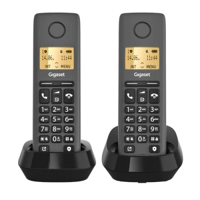 Image de Gigaset PURE 120 Duo 2 téléphones sans fil avec ECO DECT écran rétro éclairé compatible les aides auditives protection d&#039;appel, noir anthracite