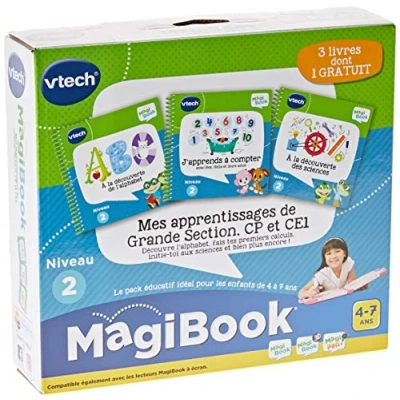 Image de VTech MagiBook, Pack 3 Livres Éducatifs Niveau 2 Mes Apprentissages de Grande Section, CP et CE1, Pages Illustrées Interactives, Cadeau Garçon Fille 4 Ans à 7 Contenu en Français