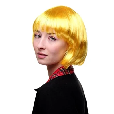 Image de WIG ME UP VK Event Fashion Perruque Jaune, Carré Plongeant Sexy, Style Disco, Go Go, Idéal Pour Soirée.