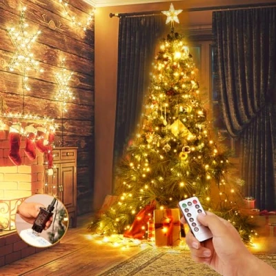 Image de Yizhet Guirlande Lumineuse de Noël avec Étoile 400 LED, 16 Brins 2m, Blanc Chaud, Intérieur et Extérieur, Sapin