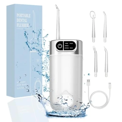 Image de Jet Dentaire Hydropulseur Portable, 300 ML Water Flosser avec 5 Modes de Pression d&#039;eau et 4 Embouts Remplaçables Étanche IPX7 Pour La Maison Les Voyages