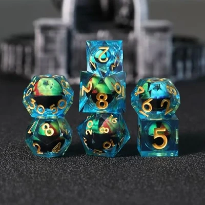 Image de Dés de Jeux Oeil Dragon à Noyau Liquide pour Donjons et Dragons, DND Jeu Role 7 pièces Résine Polyédriques D4 D6 D8 D10 D12 D20 D% Ttrpg MTG RPG avec Boîte Cadeau