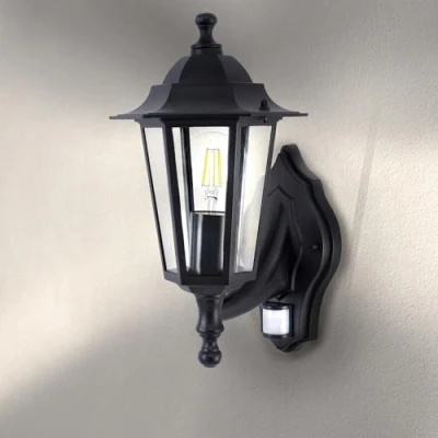 Image de Ledvion Classic Vela, Applique Murale Classique LED Extérieur Avec Détecteur de Mouvement, Noir, Raccord E27, Lampe Murale, Lumière Exterieur, IP44