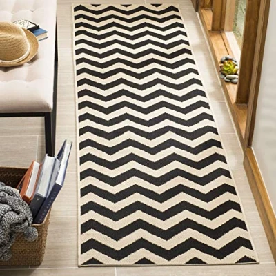 Image de Safavieh CY6244 Grand Tapis de Salon rectangulaire pour Une Utilisation en intérieur, Polypropylène, Noir/Beige, 62 X 240 cm