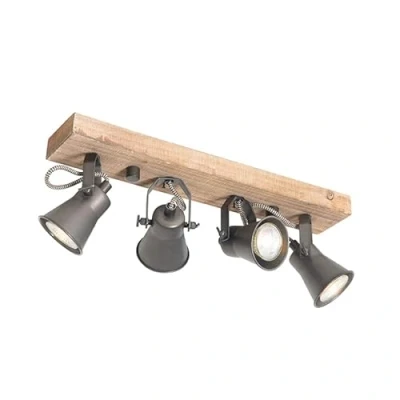 Image de QAZQA jelle Spot plafond, plafonnier 4 lumière L 46 cm Noir Rustique éclairage intérieur Salon I Chambre Cuisine Salle à manger