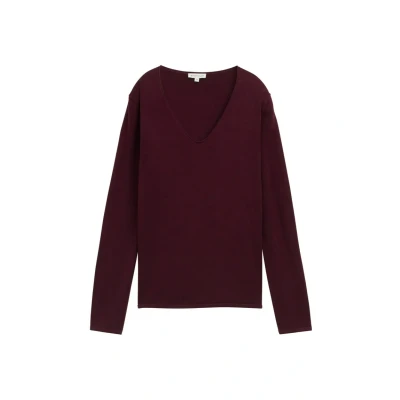 Image de TOM Tailor Basic Vneck Pullover, Femme, Taille: XL, Bordeaux/red