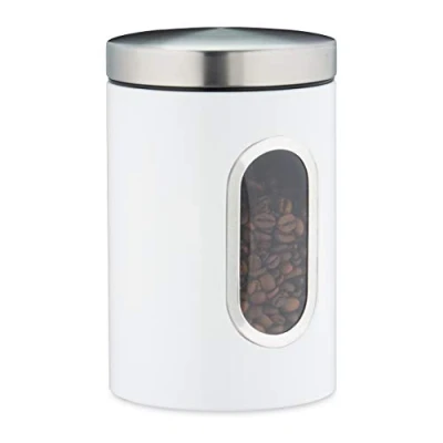 Image de Relaxdays 2X bocaux en métal, Couvercle, fenêtre de visualisation, 1,4L, café, Farine, pâtes, boîte Conservation, Blanc