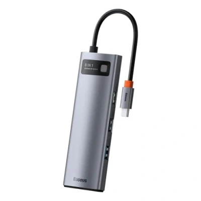 Image de Baseus UltraHub 8 en 1 USB C: PD 100 W, HDMI 4K, SD/microSD, triple A 3.2, Ethernet RJ45 Gris