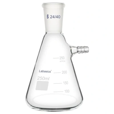 Image de Labasics 250 ml Flacon de Filtration avec 24/40 Standard Conique Joint, en Verre Borosilicate Haute Résistance, Col Boulon Tubulure, Interface Tuyau 9 mm