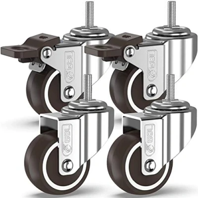 Image de GBL 4 Roulettes Pivotantes Tige Fileté M10x25mm pour Meubles dont 2 avec Frein + Vis 50mm Jusqu&#039;à 200KG Roulette en Caoutchouc Sans Traces au Sol Charge Lourde Argentées