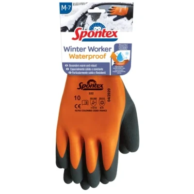Image de Spontex Winter Worker 12322087 paire de gants travail imperméables avec doublure intérieure double couche, haute protection contre le froid, revêtement en latex, taille M, 1