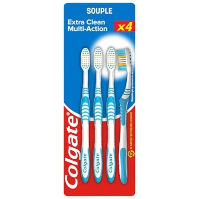 Image de COLGATE Brosse à dents Extra Clean Multi Action Souple Lot de 4