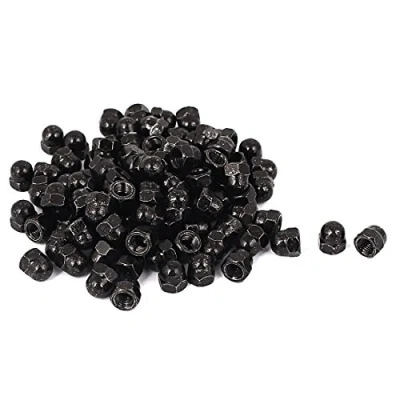 Image de sourcing map 100pcs Écrou Borgne Noir M5 Hexagonal Dôme Clous Carbure Acier Décoratif pour Vis Boulon