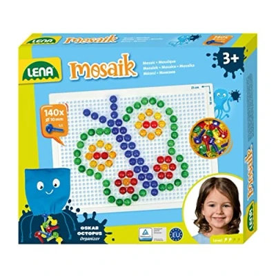 Image de Lena emboîter avec 140 Transparentes, fiches Ø 10 mm, Jeu de mosaïque pour Enfants à partir 3 Ans, 35621, Multicolore