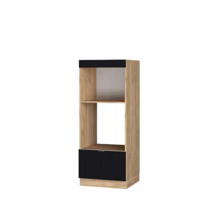 Image de Armoire micro ondes Fame Line, 60cm ouvert, Noir rayé, Chêne de force doré, Vicco