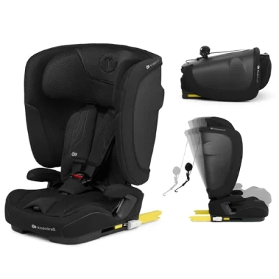 Image de Kinderkraft FIX2GO Siège enfant i size, 76 150 cm avec base Isofix, top tether, sensor électroniques, jusqu&#039;à environ 12 ans, systèmes de sécurité, sellerie haut gamme, inclinable, Noir
