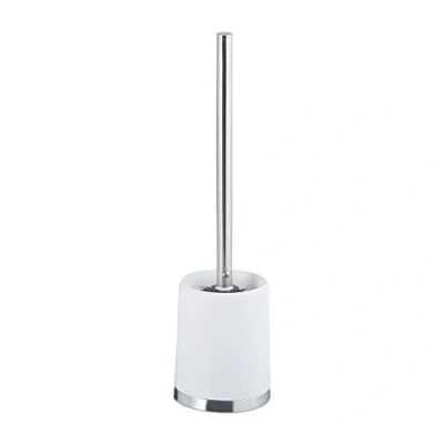 Image de Relaxdays Porte brosse WC plastique avec et tête changeable poignée en métal rond 37 cm, blanc