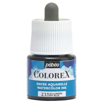 Image de Pébéo Encre Colorex 45 ML Bleu Lumière Aquarelle Rendu Velouté Dessin Multi outil Tous Supports