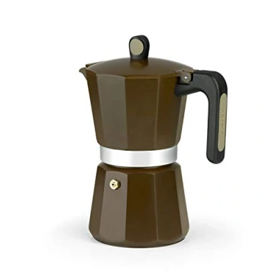 Image de Monix New Cream Cafetière de 6 Tasses, Fabriquée en Aluminium, Compatible Toutes Sources Chaleur Induction Incluse, Marron