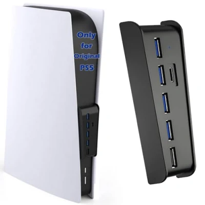 Image de Hub USB 5 Ports pour PS5, Megadream High Speed Expansion Chargeur Splitter Adaptateur avec 4 + 1 Port de Charge Type C, Compatible Playstation Dualsence Console Jeu