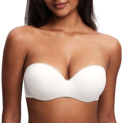 Image de DOBREVA Femme Bandeau Soutien Gorge sans Bretelles Push Up Rembourré Multipositions Blanc de Coco 95C