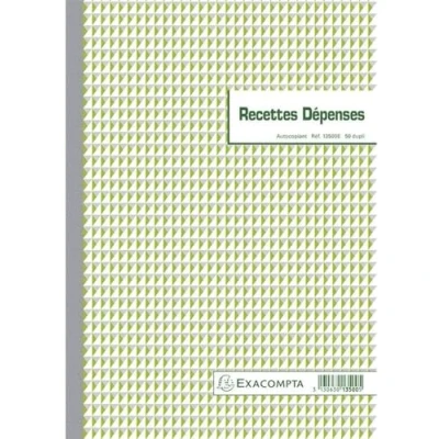 Image de Exacompta Réf. 13500AE 1 Manifold RECETTES DÉPENSES 50 feuillets numérotés et autocopiants en 2 exemplaires (1 original + copie) format A4 certifié FSC fabriqué France