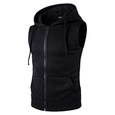 Image de APAELEA Gilet en Sweat pour Homme Hauts à Capuche Poche sans Manches Doublure Polaire avec Fermeture éclair,Noir,L