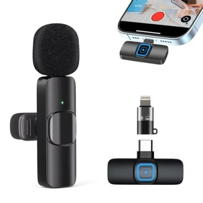 Image de Micro Cravate sans Fil pour iPhone/iOS/Android, Portable Plug &amp; Play réduction du Bruit Youtube, Facebook, Twitter, Tiktok Video et La Diffusion en Direct(Adaptateur Inclus)